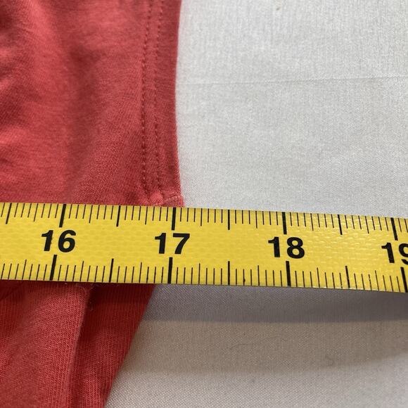 Theory Women's Coral Pink Ruched Cotton V Neck Top Size L Stretchy Draped Basics - Picture 4 of 11